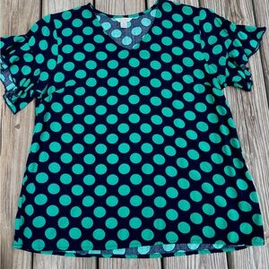 Cato Teal and Black Polka Dot Blouse